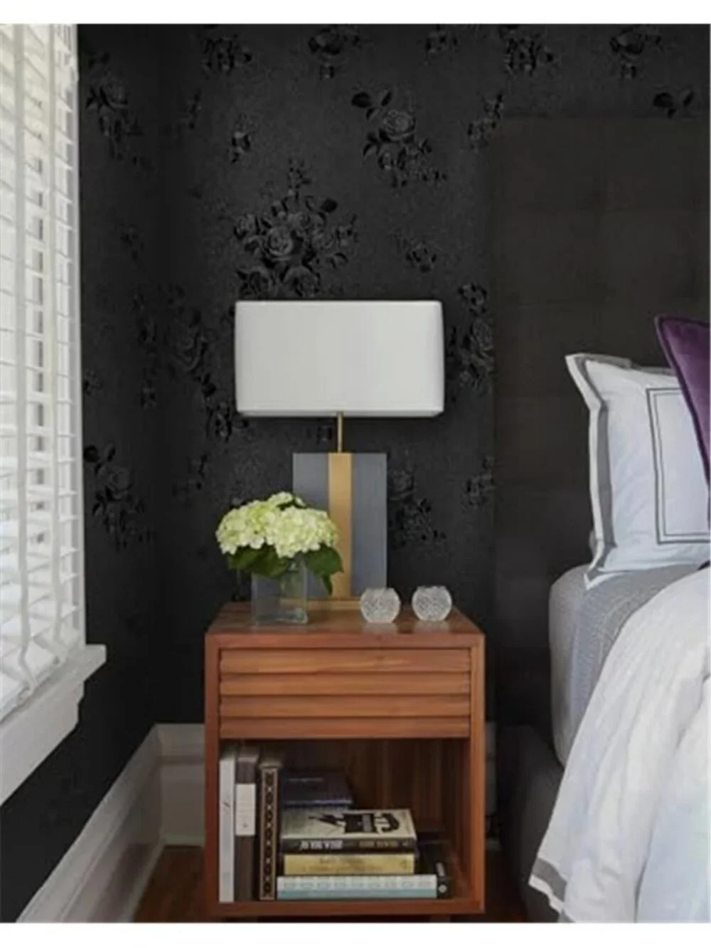 Black Peel and Stick Wallpaper Black Floral Embossed Contact Paper 17